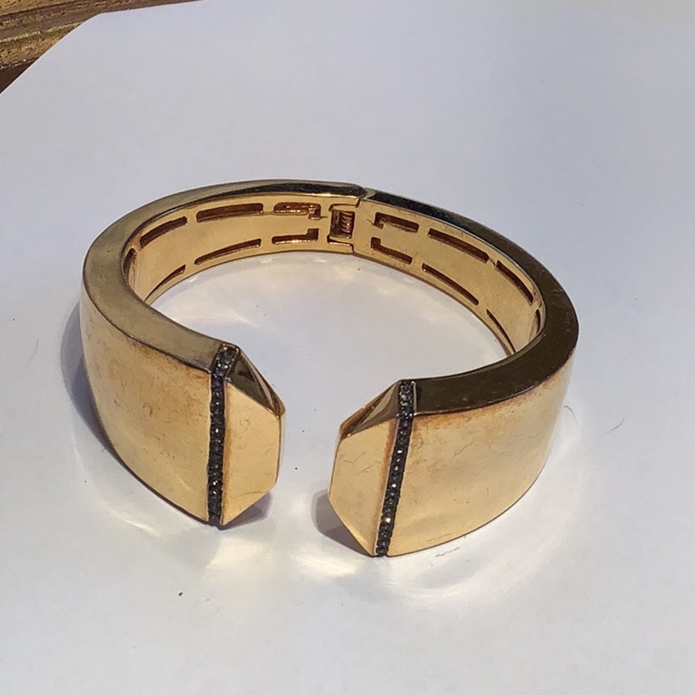 LOUISE ET CIE Gold Metal Collection Hinge Cuff Bracelet with Micro Paved Stones - Picture 2 of 4